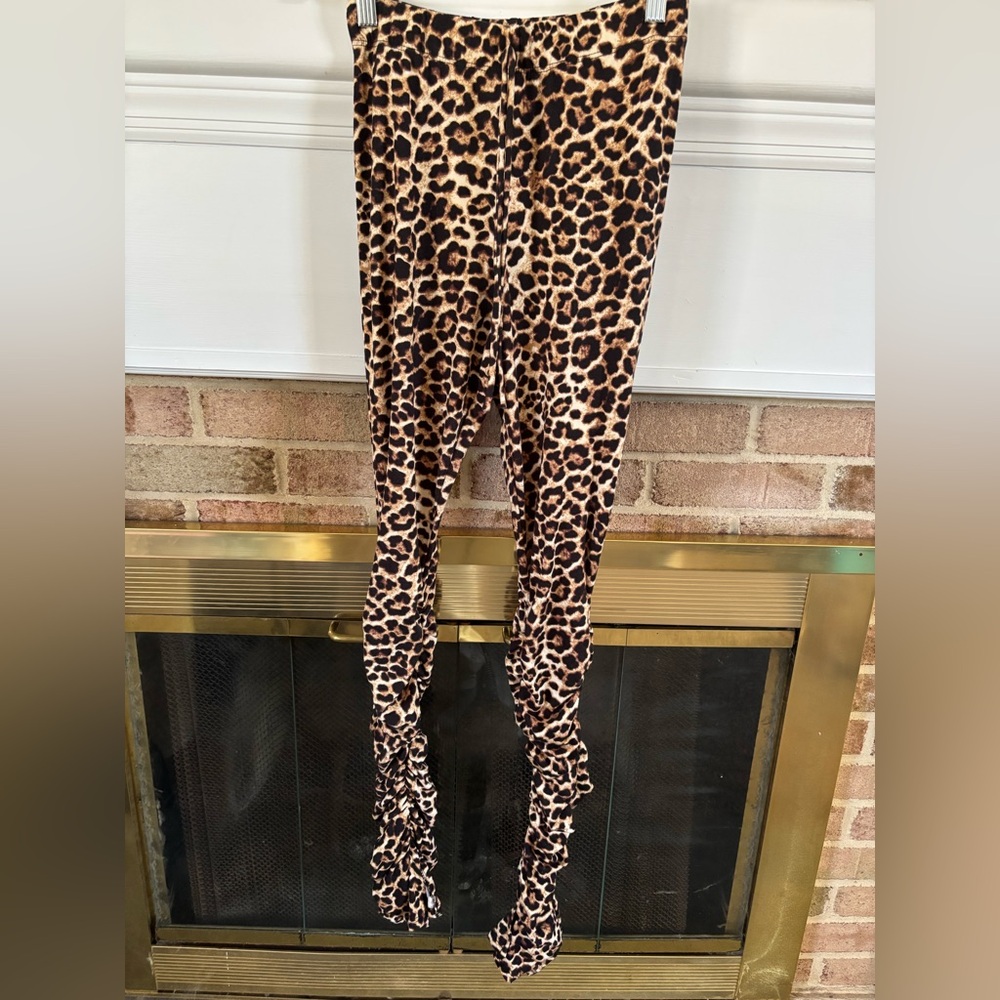 Yellow Cabbage Brand Leopard Print Scrunchie Leggings Size Smll